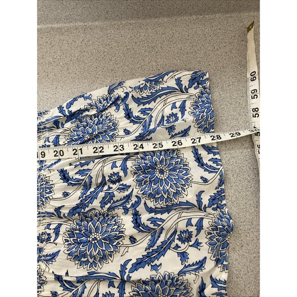 Talbots Trellis Peplum Puff Sleeve Blouse Women Large Blue White Floral Smocked - Picture 7 of 7